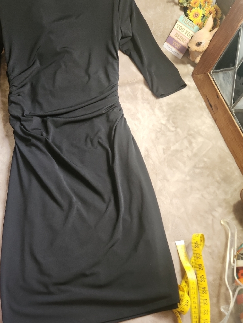 White House Black Market Black Draped Ruched Midi Dress - Picture 6 of 9